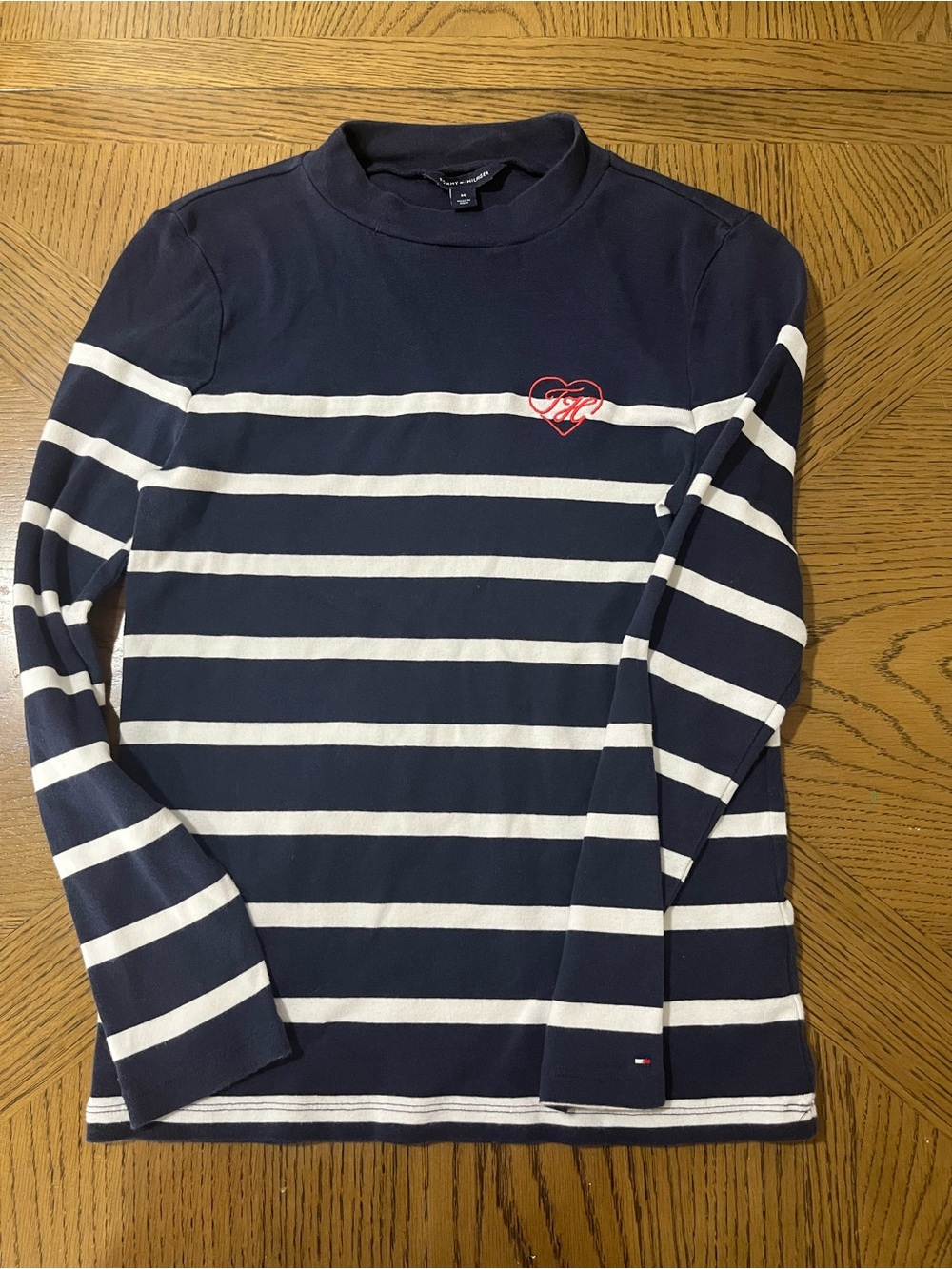 Tommy Hilfiger Navy & White Striped Long-Sleeve Tee with Red Heart Logo